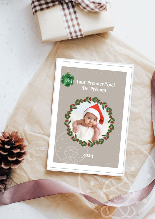 Affiche mon premier Noël⎥Avec photo fond taupe
