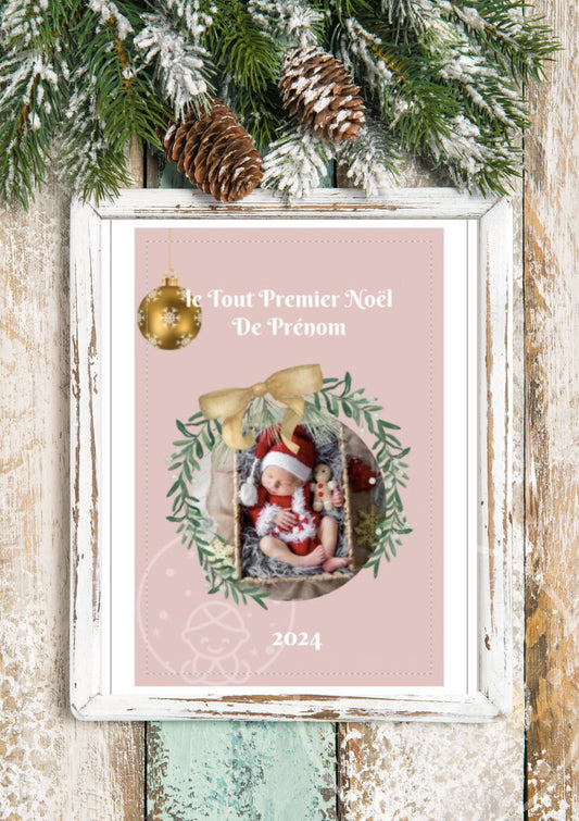 Affiche mon premier Noël⎥Avec photo fond rose