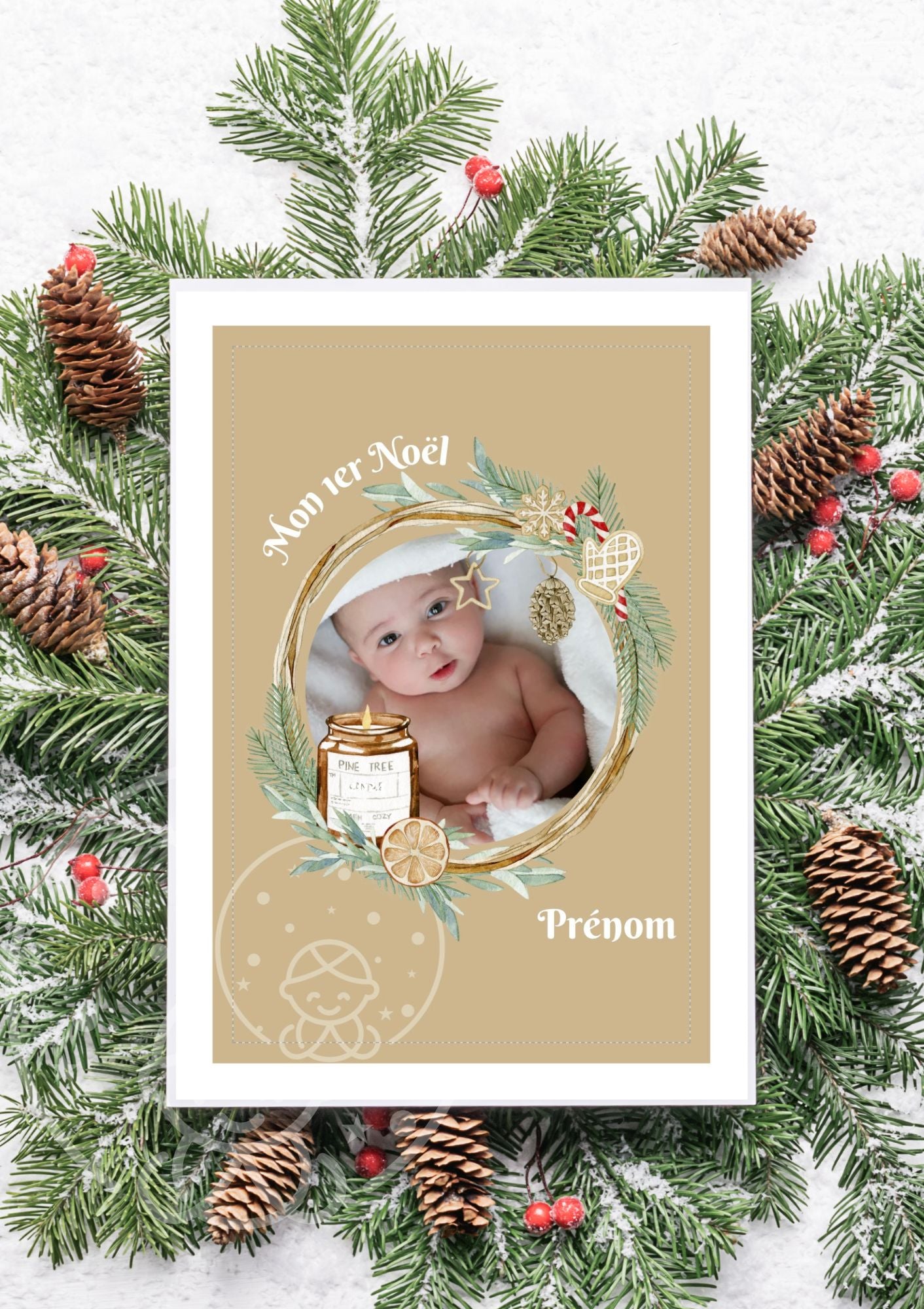 Affiche mon premier Noël⎥Avec photo fond beige