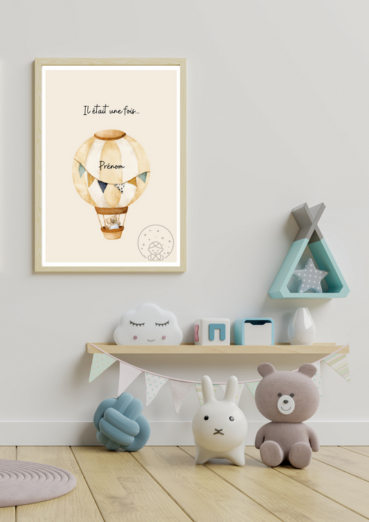 Affiche Montgolfière beige Prénom⎪Personnalisable⎥A Télécharger