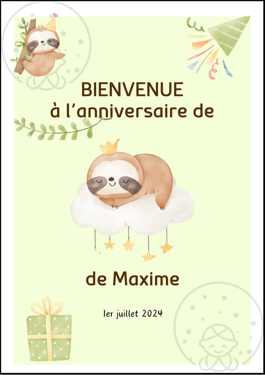 Affiches Duo Anniversaire Thème Paresseux⎥A Personnaliser