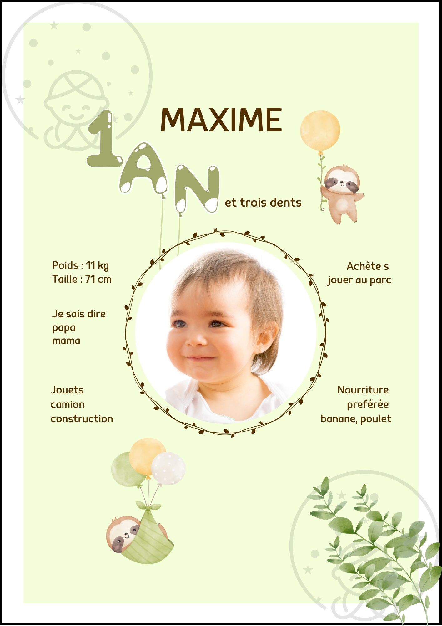 Affiches Duo Anniversaire Thème Paresseux⎥A Personnaliser