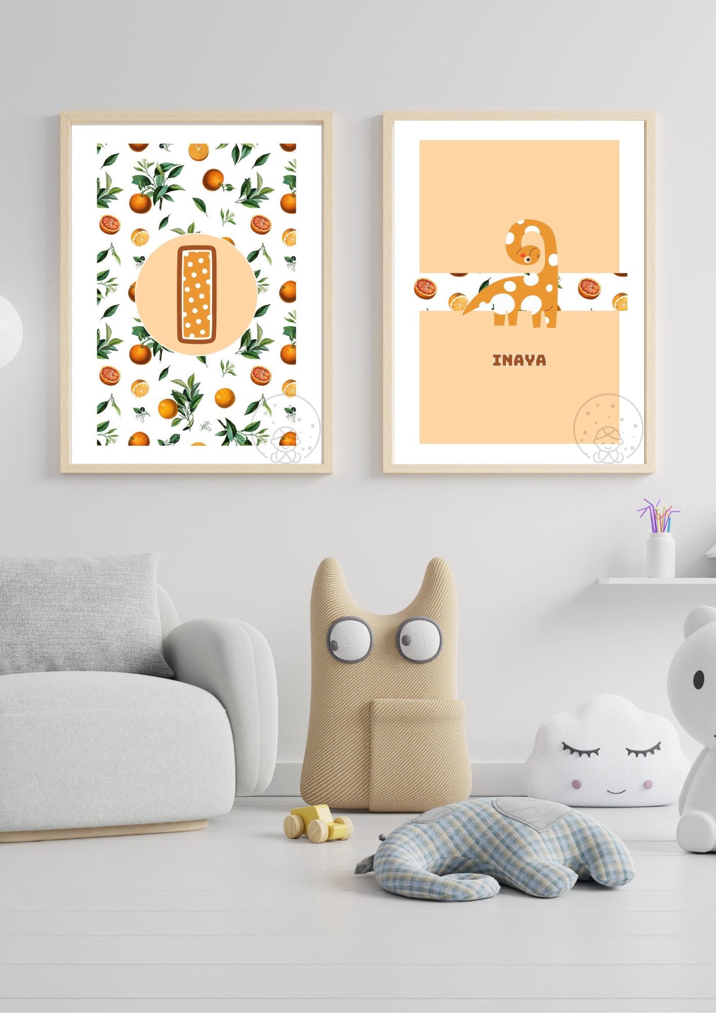 Affiches Duo Initiale/Dino⎥A Personnaliser