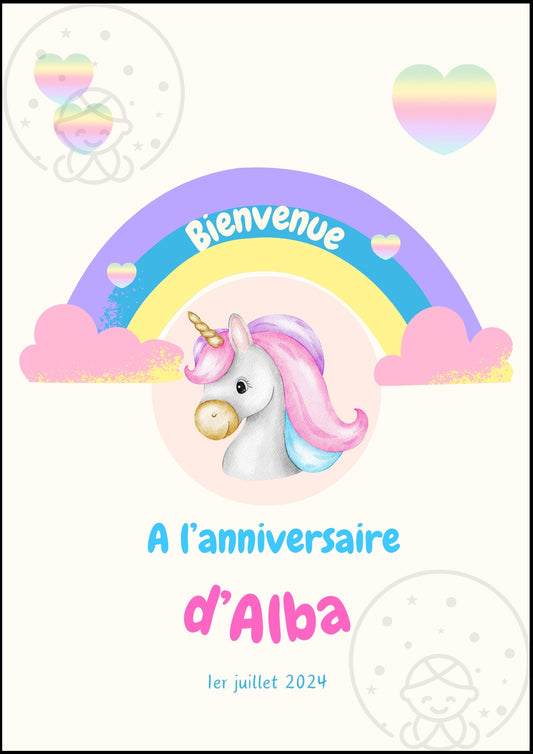 Affiches Duo Anniversaire Thème Licorne⎥A Personnaliser