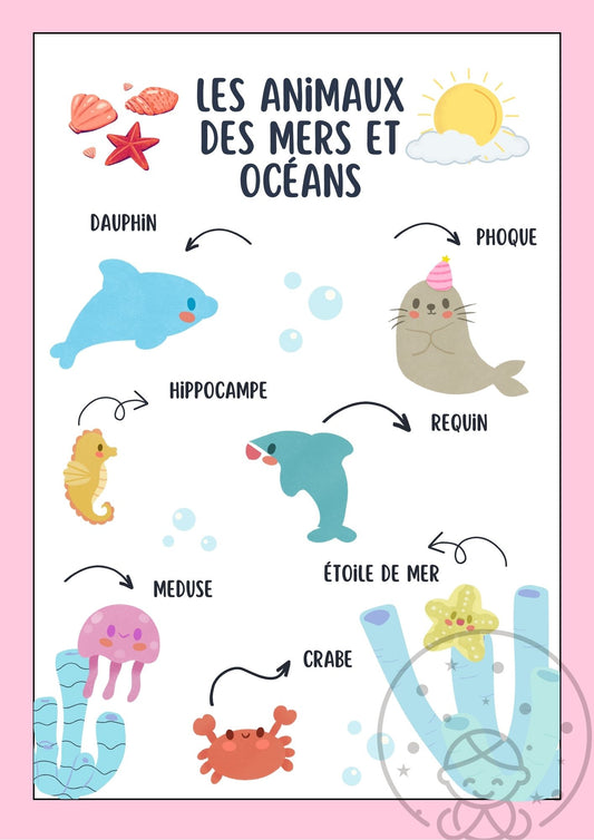 Abécédaire/Imagier Les Animaux des mers et Océans⎥Affiche éducative