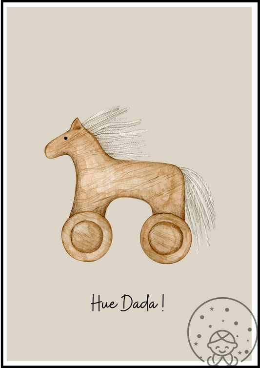 Affiche décoration chambre bébé, cheval en bois, jouet, Hue Dada