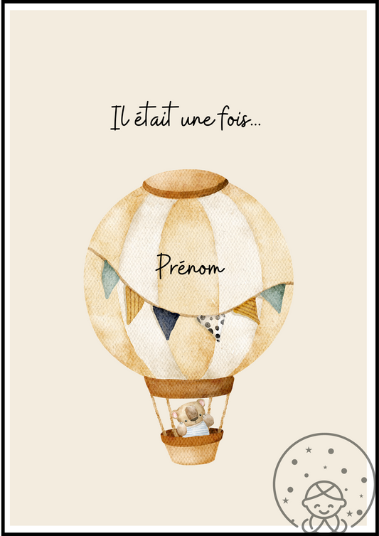 Affiche Montgolfière beige Prénom⎪Personnalisable⎥A Télécharger