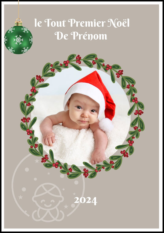 Affiche mon premier Noël⎥Avec photo fond taupe