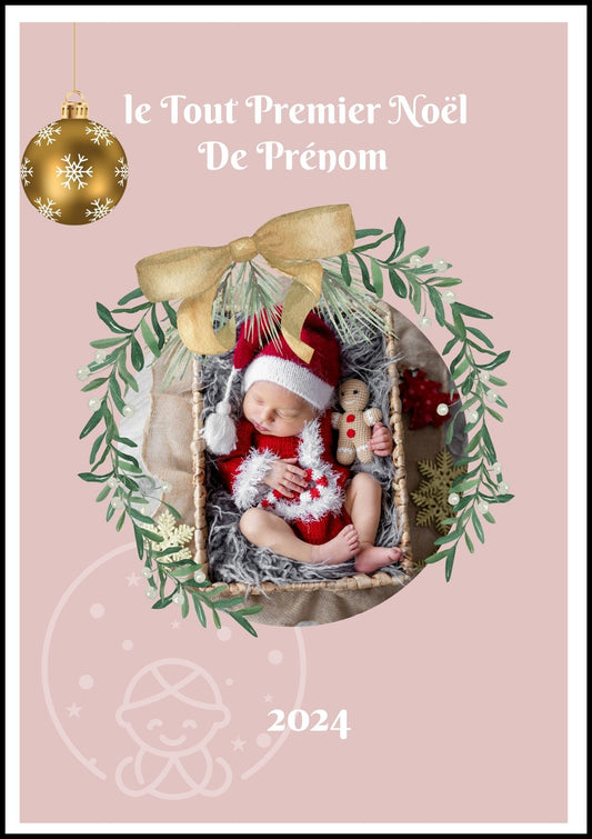 Affiche mon premier Noël⎥Avec photo fond rose