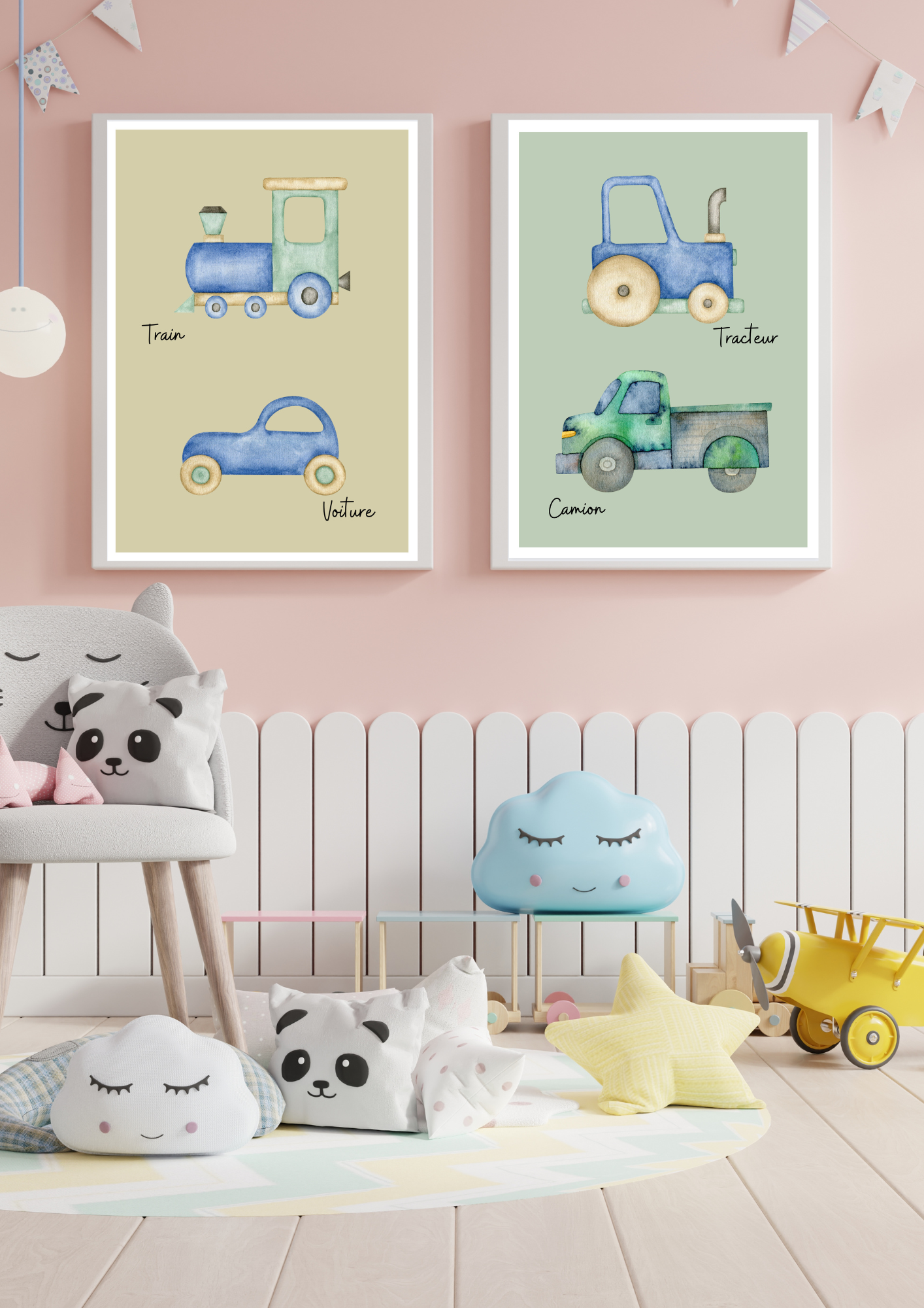 duo affiche décorative pour chambre enfant les moyens de transport