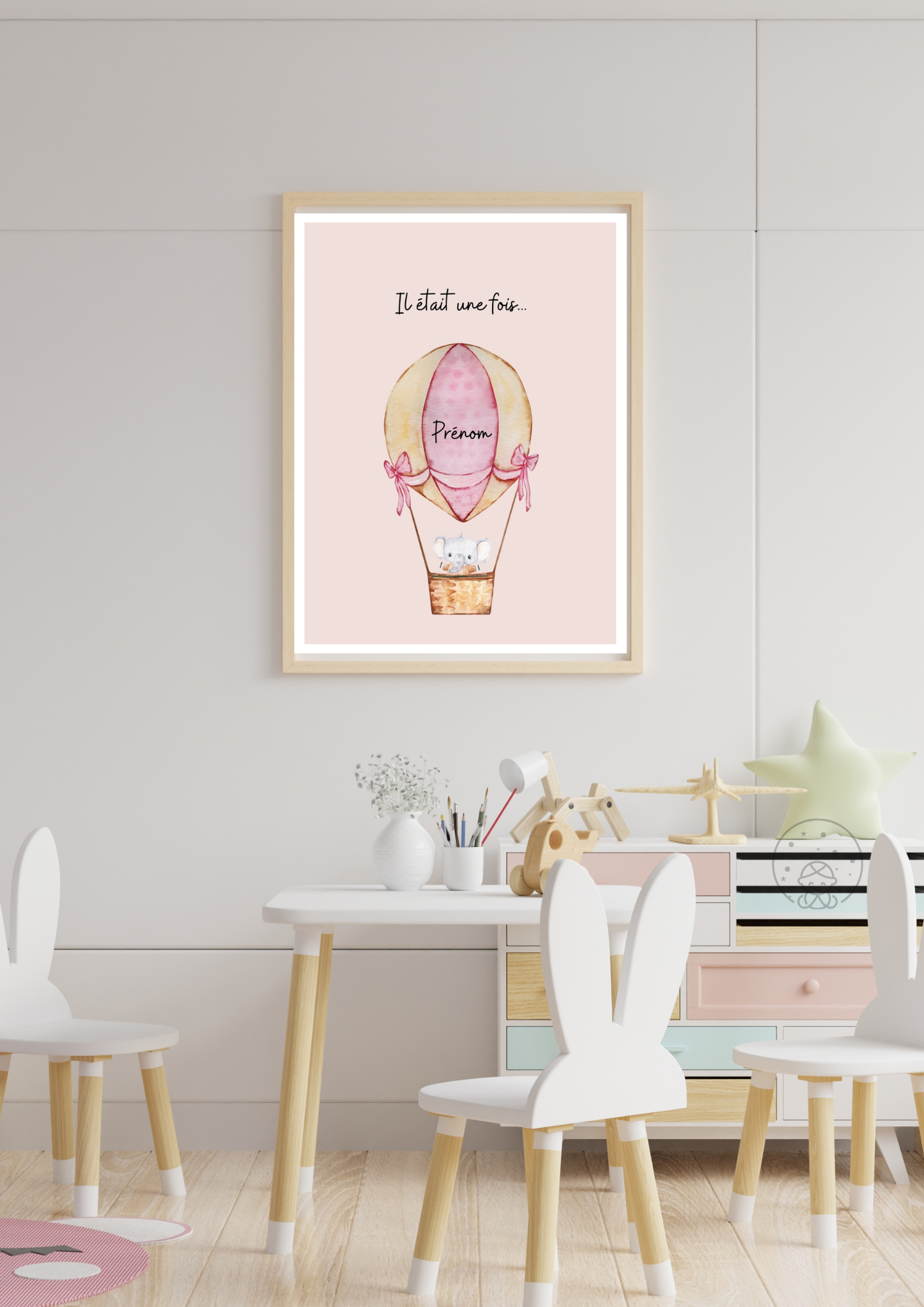 Affiche Montgolfière rose Prénom⎪Personnalisable⎥A Télécharger