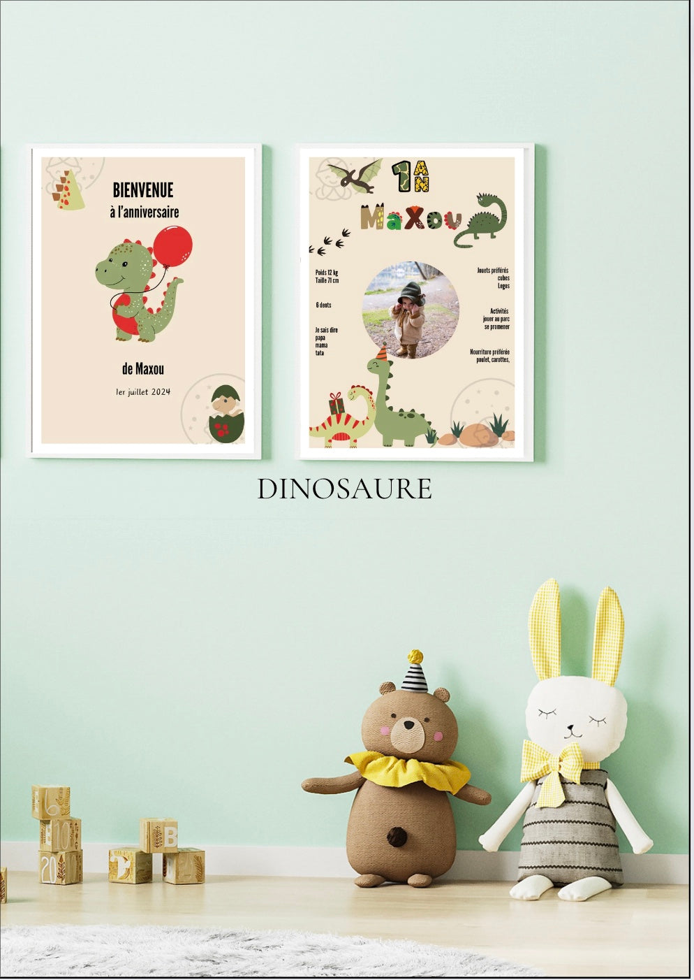 Affiches Duo Anniversaire Thème Dinosaure⎥A Personnaliser