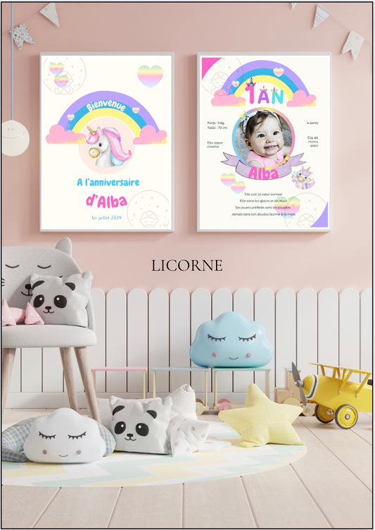 Affiches Duo Anniversaire Thème Licorne⎥A Personnaliser