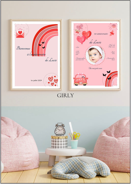 Affiches Duo Anniversaire Thème Girly⎥A Personnaliser