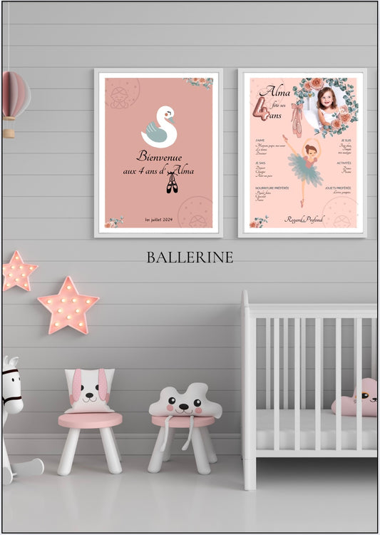 Affiches Duo Anniversaire Thème Ballerine⎥A Personnaliser