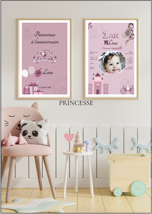 Affiches Duo Anniversaire Thème Princesse⎥A Personnaliser