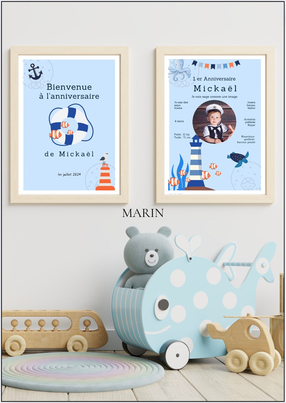 Affiches Duo Anniversaire Thème Marin⎥A Personnaliser